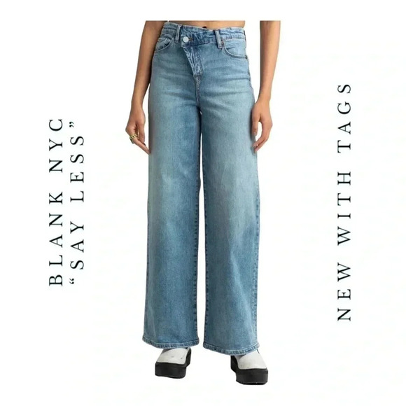 1331. BLANK NYC “SAY LESS” WIDE LEG DENIM JEANS SIZE 26 CROSS OVER BUTTON FLY - Picture 1 of 15